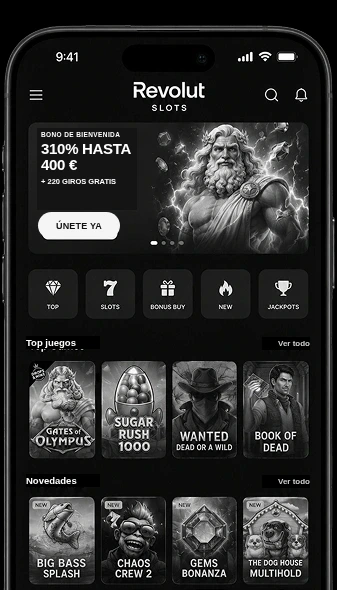 Lobby de la app móvil de Revolut Slots